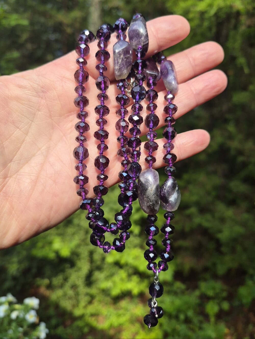 Artisan Faceted Purple Glass Crystal Amethyst Hand-knotted Necklace 37.5" To 41"